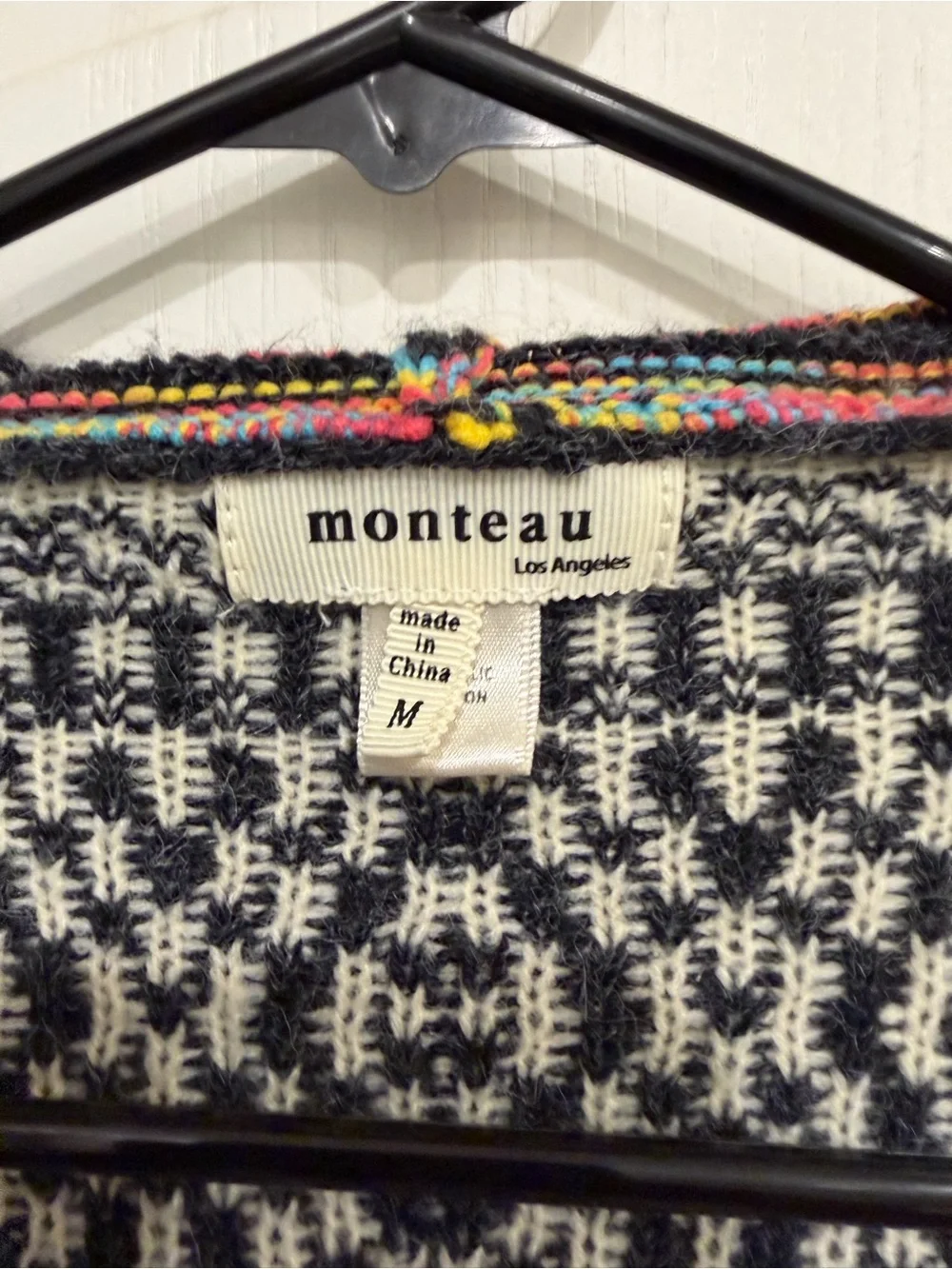 Monteau Black & White Patterned Hooded Cardigan with Multicolor Stripes